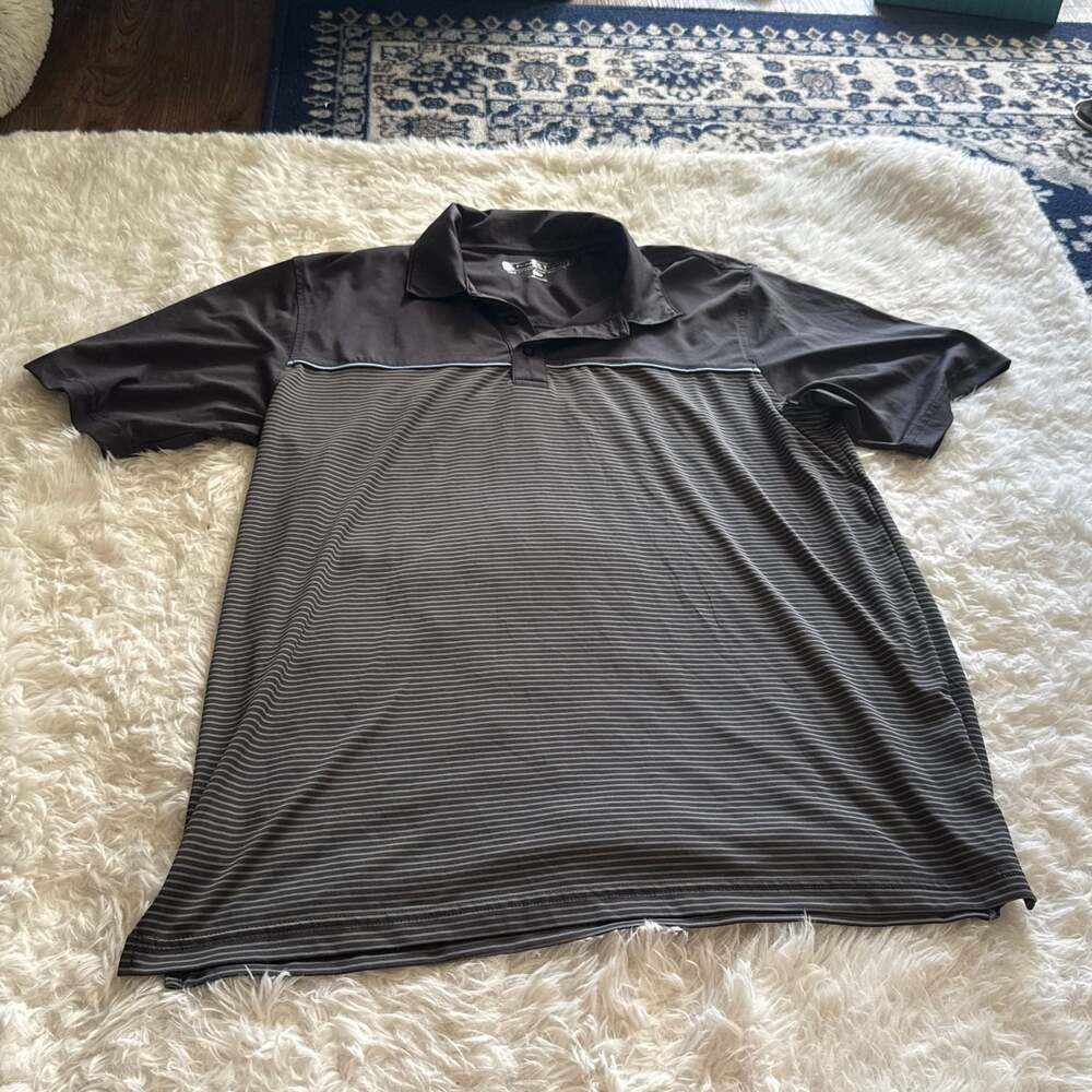 Pebble Beach Dry-Luxe Performance Striped Golf Polo Shirt Black/Grey